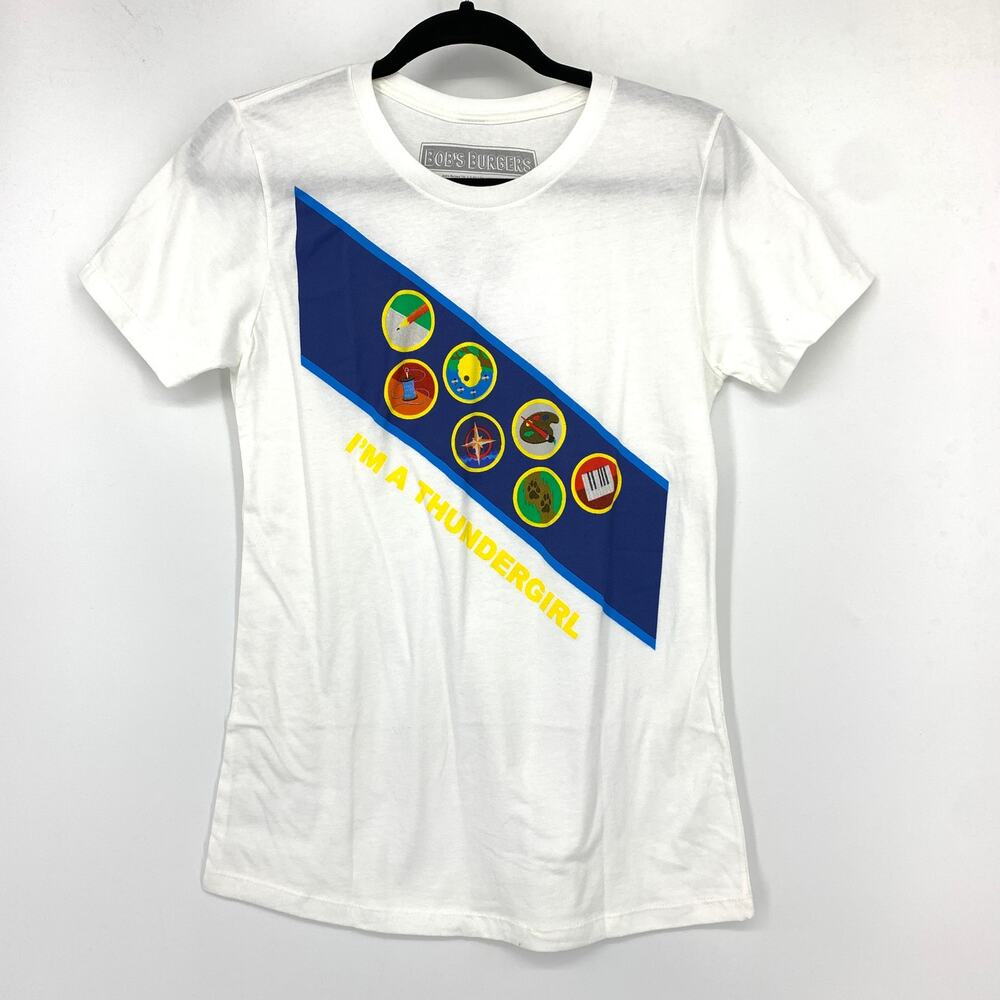 Bobs Burgers Short Sleeve Graphic Tee Crew Neck White I'm A Thundergirl *READ